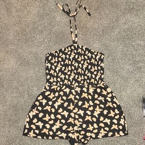 Lily Rose Butterfly Print Romper - Black and Cream
